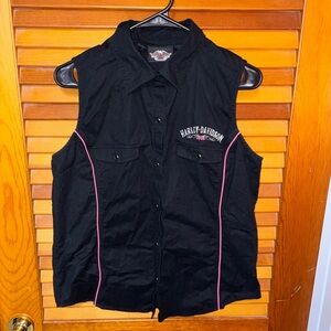 Harley Davidson Women’s Snap Button Vest, black & pink - size large